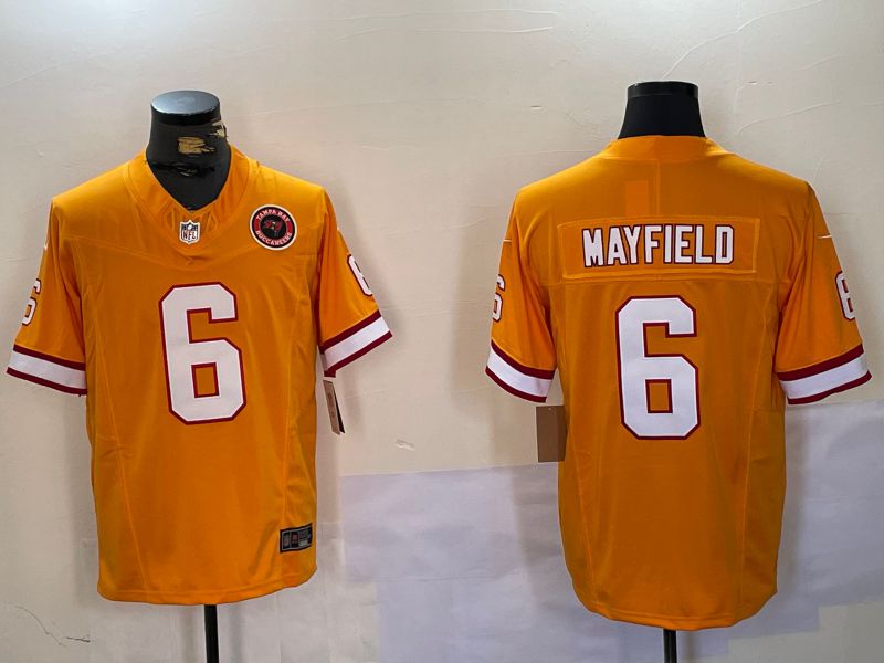 Men Tampa Bay Buccaneers #6 Mayfield Yellow Throwback 2024 Nike Limited NFL Jersey style 2